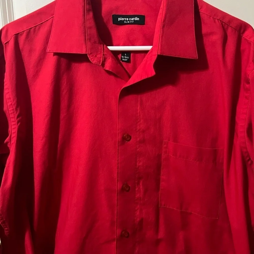 ****Donated****Pierre Cardin Red button down Slim Fit Size L - Picture 5 of 7